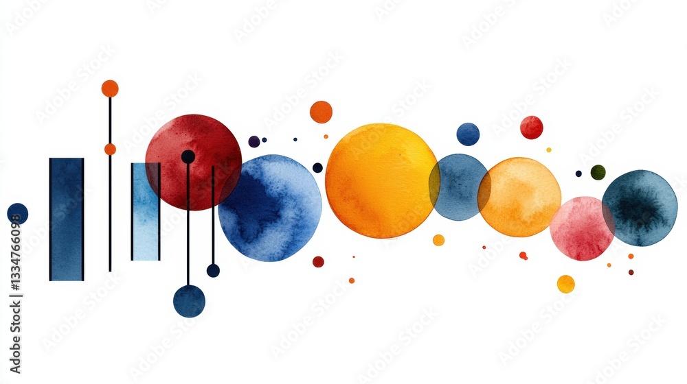 Poster vibrant watercolor circles and geometric shapes create a harmonious abstract design perfect for mode