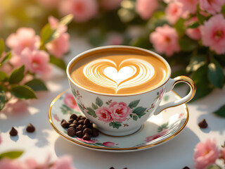 Fototapeta premium cup of coffee with flowers