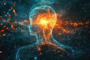 Abstract representation of human consciousness, interconnectedness, and energy flow within the mind and universe.