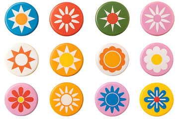 Colorful flower and sun icons, retro style