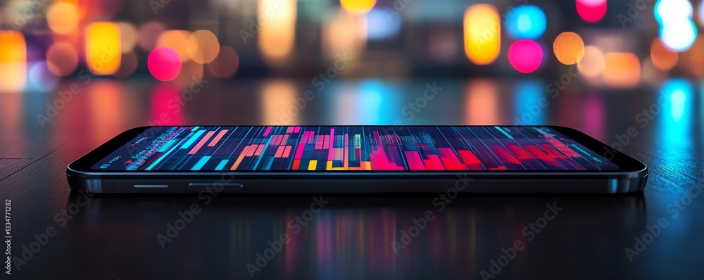 Poster A modern smartphone with vibrant data visualization graphs on the screen