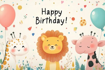 Cute Animal-Themed Birthday Card for Kids
