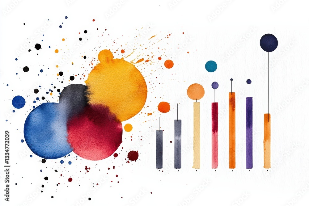 Poster vibrant watercolor splashes and bars create an abstract design, perfect for backgrounds and artistic
