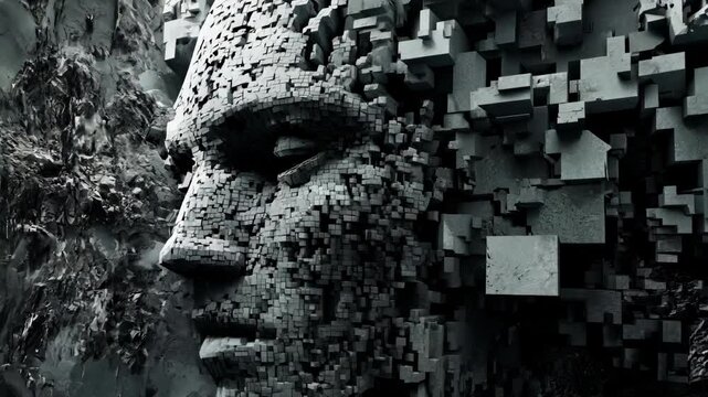 崩壊するブロックの顔