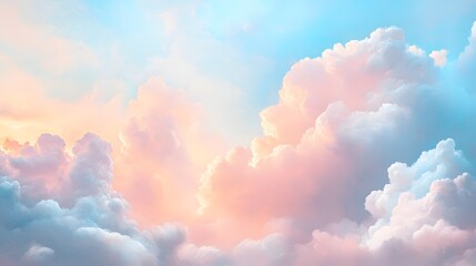 Dreamy pastel cloudscape bathed in warm sunlight