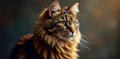 Beautiful maine coon feline with long whiskers in striking contrast, contrast, whiskers