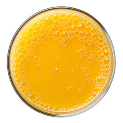 Top view of fresh orange juice in a glass.
