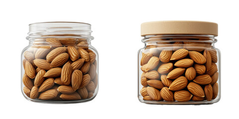 Almonds in glass jars kitchen counter food photography bright space