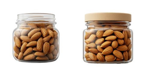 Almonds in glass jars kitchen counter food photography bright space