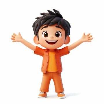 Joyful cartoon boy with arms wide open.