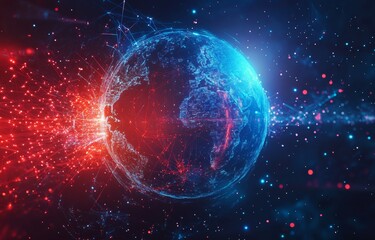 Global interconnectedness, digital world, and Earth's energy.  A vibrant, digitally rendered sphere of Earth, showcasing a network of connections.  Colors blend to represent global integration