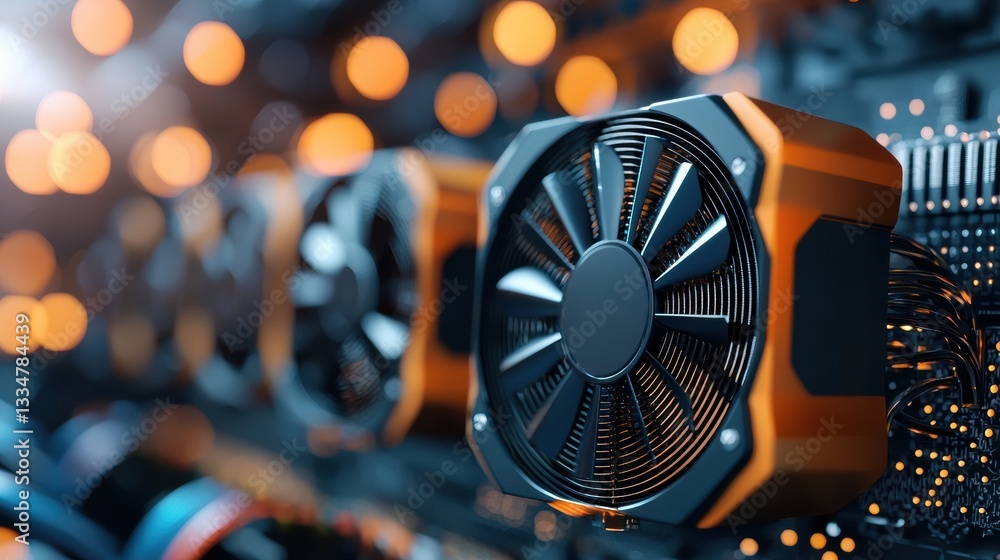 Poster high-tech computer cooling system close-up.