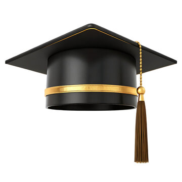 Black graduation cap with gold accents and tassel.