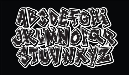 Vector alphabet in street graffiti style on black background © дима селиванов