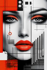 AI & Automation Boom, Abstract Artistic Portrait of a Woman With Bold Red and Black Elements