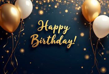 Elegant Gold Balloons and 'Happy Birthday!' Greeting