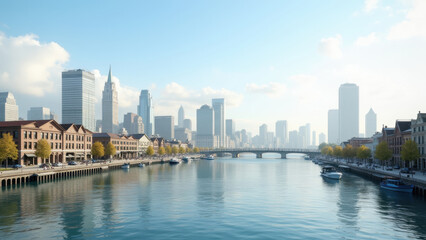 Fototapeta premium Modern Skyline, Reflective surfaces of skyscrapers and buildings in the city skyline, the contemporary architecture and urban design elements