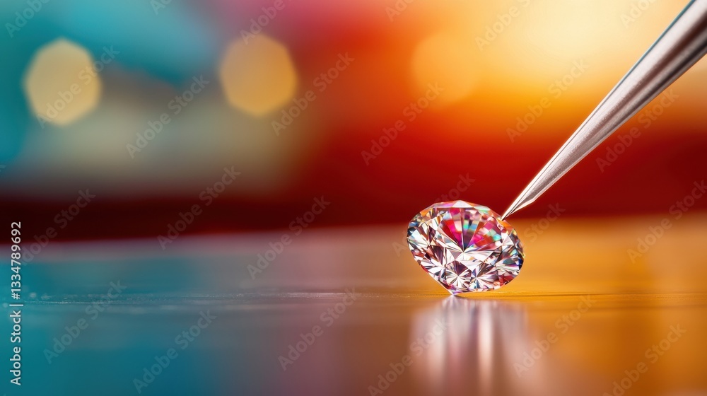 Poster shiny gemstone with colorful bokeh background