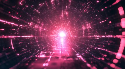 Obraz premium Pink digital tunnel, light at end