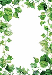 Fototapeta premium Thin Border of Vines and Leaves with White Background in Center