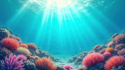 a vibrant coral reef under shallow turquoise waters colorful marine life