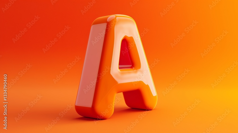 Poster three-dimensional letter a in vibrant orange color set against a matching orange backdrop abstract l