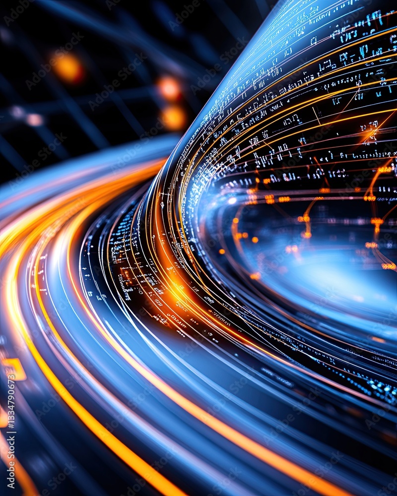 Poster ai & automation boom, abstract digital flow with glowing lines and data patterns visual