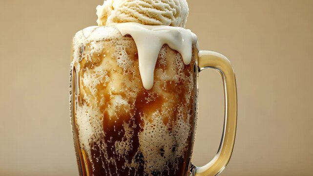 Closeup of a Root Beer Float with Vanilla Ice Cream