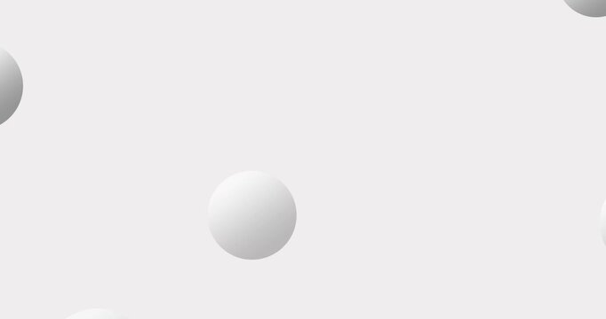 Multiple white spheres bouncing on solid gray background. gray volumetric balls on a gray background. neutral screensaver, flying gray 3d balls on a gray background, conceptual