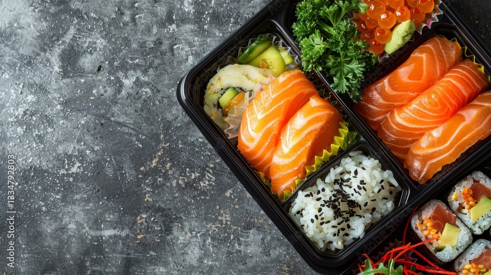 Aufkleber traditional japanese bento lunch box on a simple gray background with clean lines and minimalist com