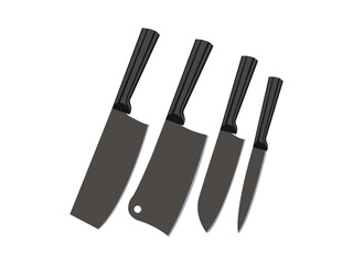 Black kitchen knife set illustration - collection of sharp knives for cooking and food prep