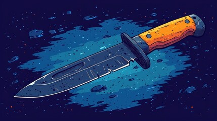 Fototapeta premium Realistic Illustration of a Classic Hunting Knife with a Wooden Handle on a Starry Background