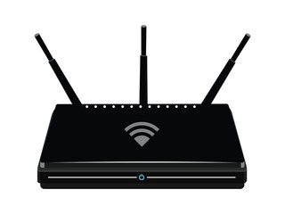Wireless wifi router vector illustration with three antennas and internet connection symbol