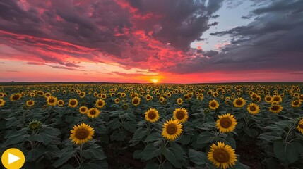 Obraz premium Vibrant Sunset over a Field of Sunflowers