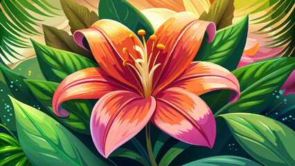 stamen, background, petal, flora, macro, natural, bloom, botanical,lily, plant, beauty, Close up of a beautiful lily flower in a vibrant flower garden surrounded by natural background