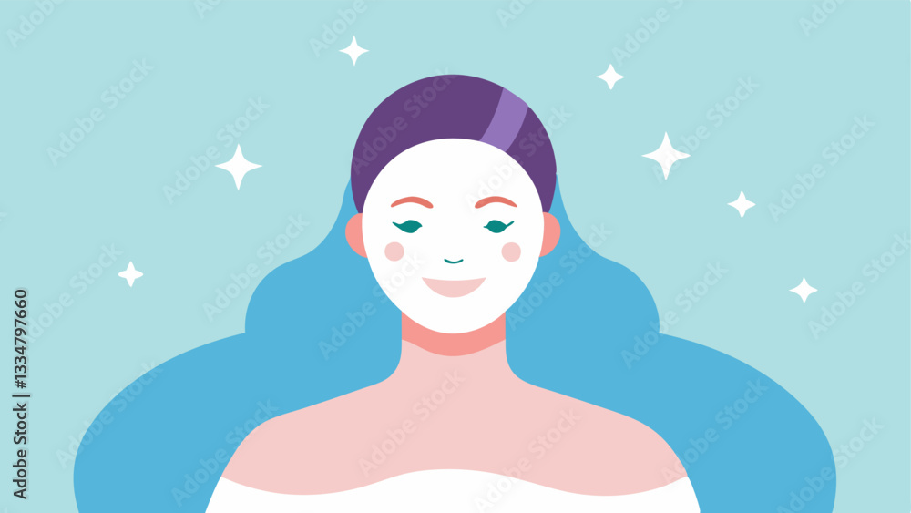 Poster revitalizing mask a woman relaxing with a facial mask applied surrounded by soft colors and sparkles