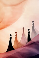 Elegant silhouettes of ladies in flowing dresses against a soft gradient background