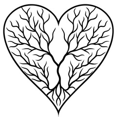 Heart and Branches Harmony Vector Line Art