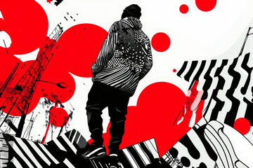 Naklejka premium Urban Style: Red and Black Abstract Art