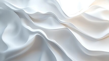 Obraz premium Gentle waves of white flowing fabric create an abstract background with soft curves and elegant texture, illuminated by subtle light and shadow play, showcasing minimalist drapery