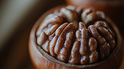 Close-up of a walnut in its shell.