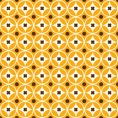 Geometric Mustard Yellow Retro Pattern Circles Flowers Dots Design