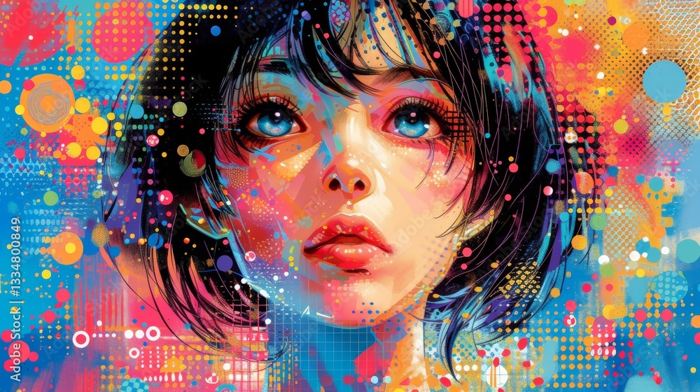 Poster vibrant colorful halftone retro dot pattern for merchandise and textile use