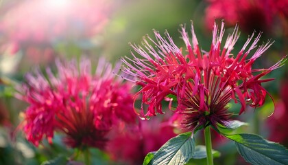 Obraz premium Monarda didyma red flowers in the summer garden closeup- 52839