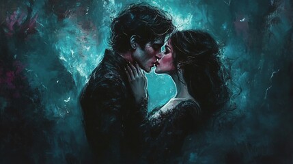 Passionate Vintage Fantasy Dark Tone Couple Kiss Image