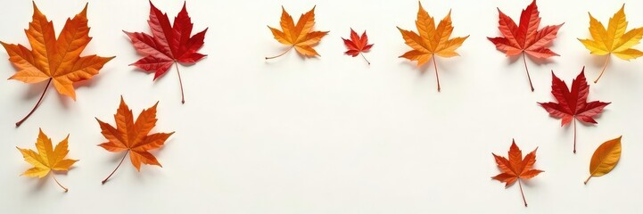 Fototapeta premium White and brown leaves scattered on white surface, natural, background, leaves