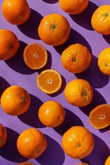 Vibrant Purple Background with Juicy Oranges and Sunshine Shadows Creating a Warm and Inviting Atmosphere