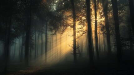 Fototapeta premium Mystical Light in Enchanting Foggy Forest