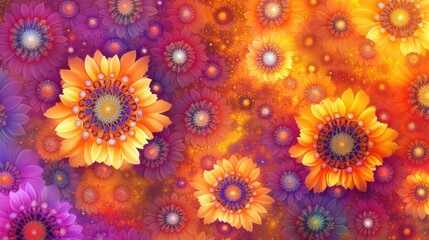 Colorful Floral Background Design with Vibrant Sunflowers and Patterns