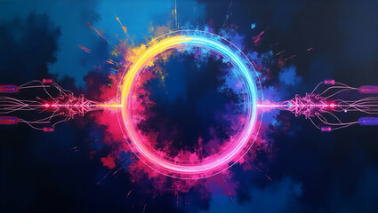 Obraz premium Beautiful neon light loading symbol illustration background in an abstract style